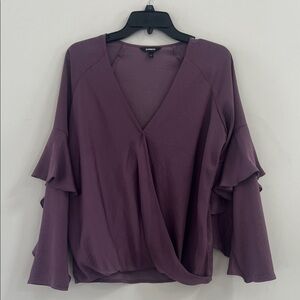 Express Plum Ruffle Sleeve Blouse